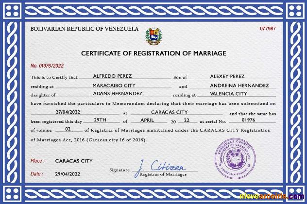 Venezuela marriage certificate